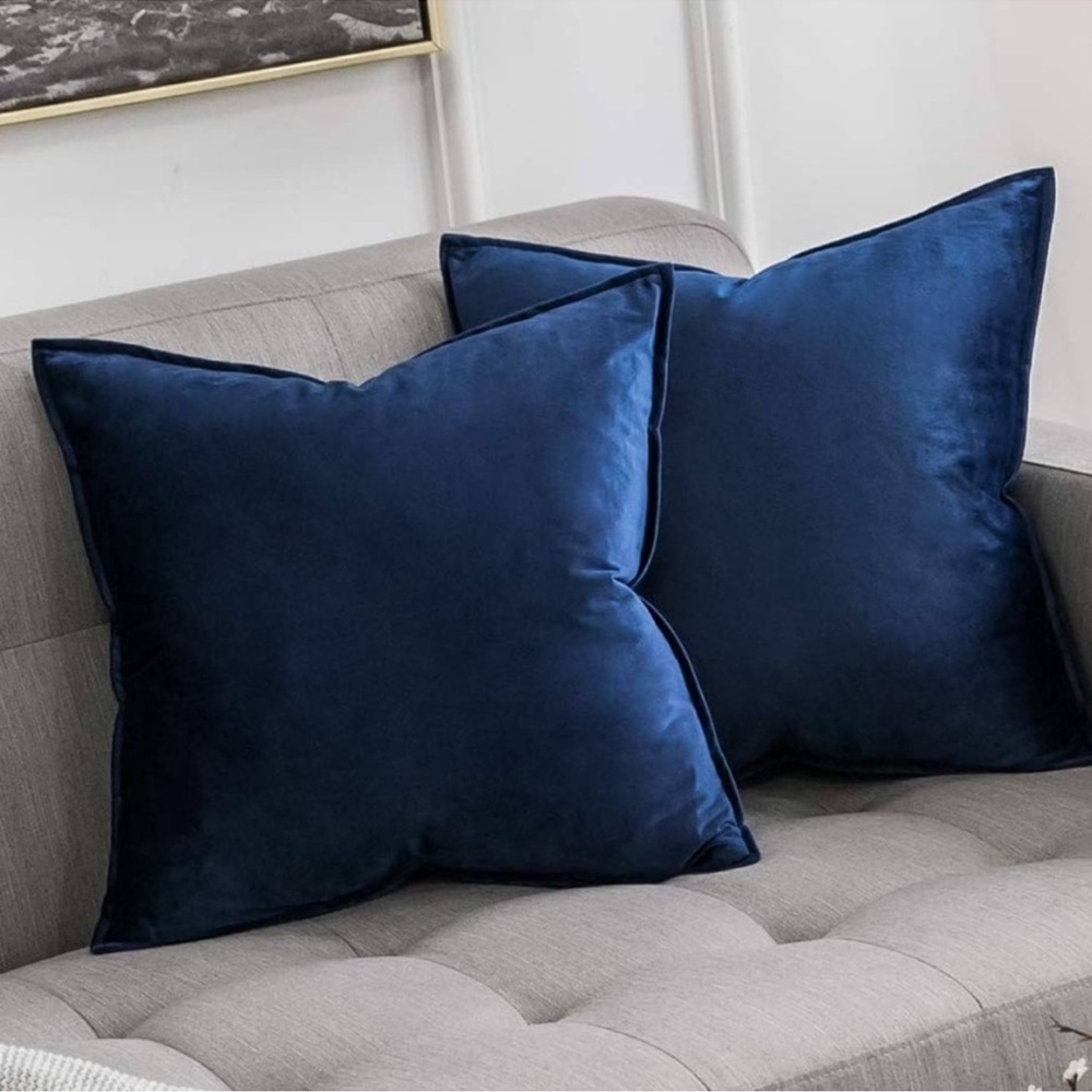 🆕 2 Saphire Navy Blue VELVET Euro Accent Pillow Covers Luxury High End Hotel NWT